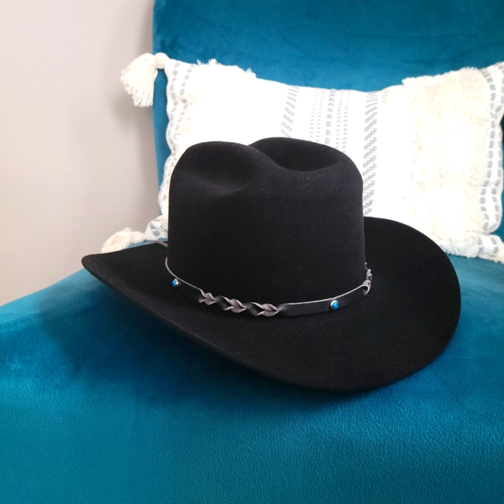 Vintage Sheplers by Stetson hat with real leather and faux turquoise band-7 1/4
